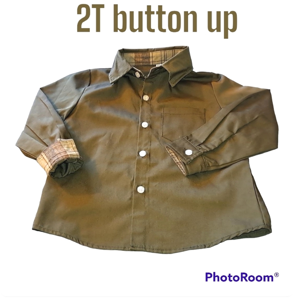 2T earth green button up shirt